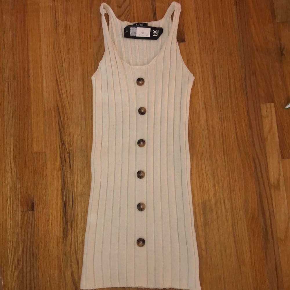 White tank top sweater dress with buttons